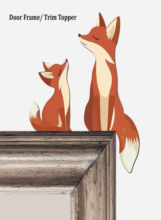 ZEARPT 2 Cute Wooden Foxes Door Topper Home Frame Decor Little Fox Door Corner Thanksgiving Gift for Mom/Dad Woodland Nursery Art 8 inches - Image 2